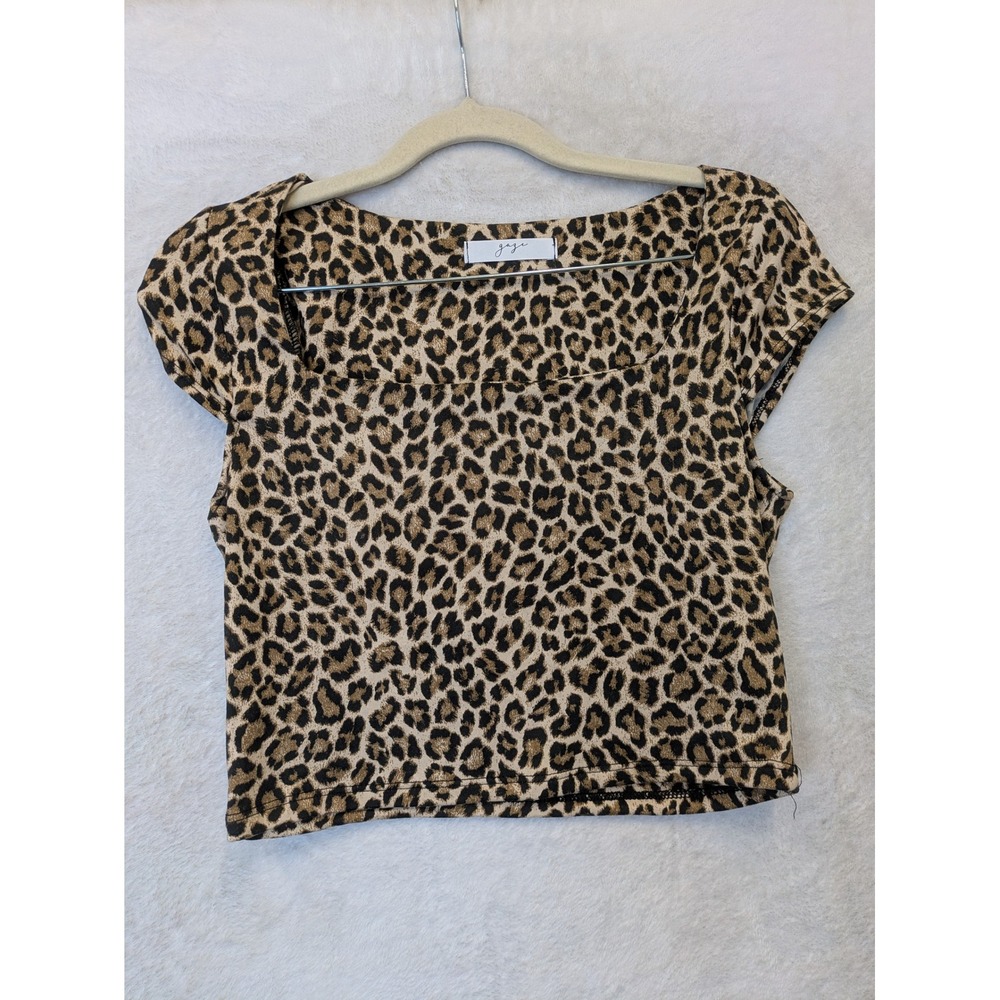 Gaze Junior's Size M‎ Leopard Print Cropped Top Brown Black